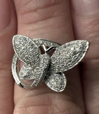 10k White Gold Butterfly Ring in silvertone.
