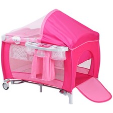 Foldable Baby Crib Outing Playpen Infant Bassinet Bed Mosquito Net w/ Bag Pink