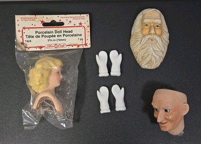 Vintage Porcelain Doll Parts Blond Girl, Vernon Seely Elf Man, Santa Heads Hands