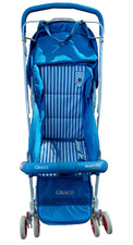 Vintage 1980's Graco Stroll A Bed Adjustable Baby Stroller Blue White Stripes