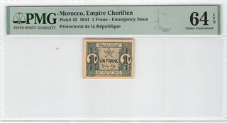 Morocco 1 Franc 1944 P 42 PMG 64 EPQ