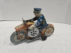 1930s Marx Tin Wind Up Police Motorcycle Toy Working No Key