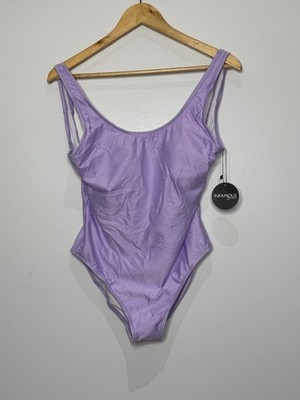 Infamous Swim Candice No.2 Zigzag Lilac One Piece Swimsuit Women M Scoop NEW