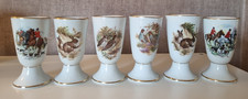 6 Tasses à Café sur Pied Porcelaine – Décors de Paris R. Dussault – Décor Chasse