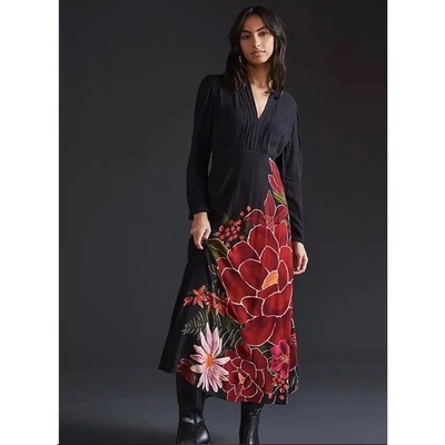 Farm Rio for Anthropologie Dark Romantic Boho Maxi Dress Small