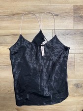 NWT Victoria's Secret Silk Blend Black Cami Sleep Racer Back Tank Top Size Large