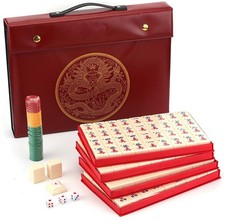 Chinese Mahjong Game Set 1.5" X-Large 144 Numbered Ivory Color Tiles Case