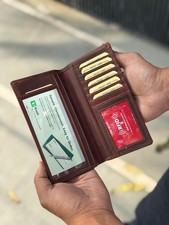 Men  s Hunter Leather Bifold Long Slim Checkbook Cover with RFID Block, B1G1 Free