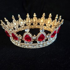 Decorative Crown Gold-Plated Alloy, Rhinestones  Ruby Stones