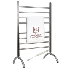 WarmlyYours Heated Towel Rack, 8-Bar Freestanding Model, Brushed Stainless St...