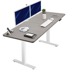 VIVO Electric 71  x 30  Stand Up Desk, Dark Gray Table Top, White Frame
