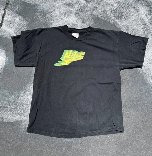 Vintage Nike Lightning Bolt Black Green Tee Shirt Y2K Gray Tag