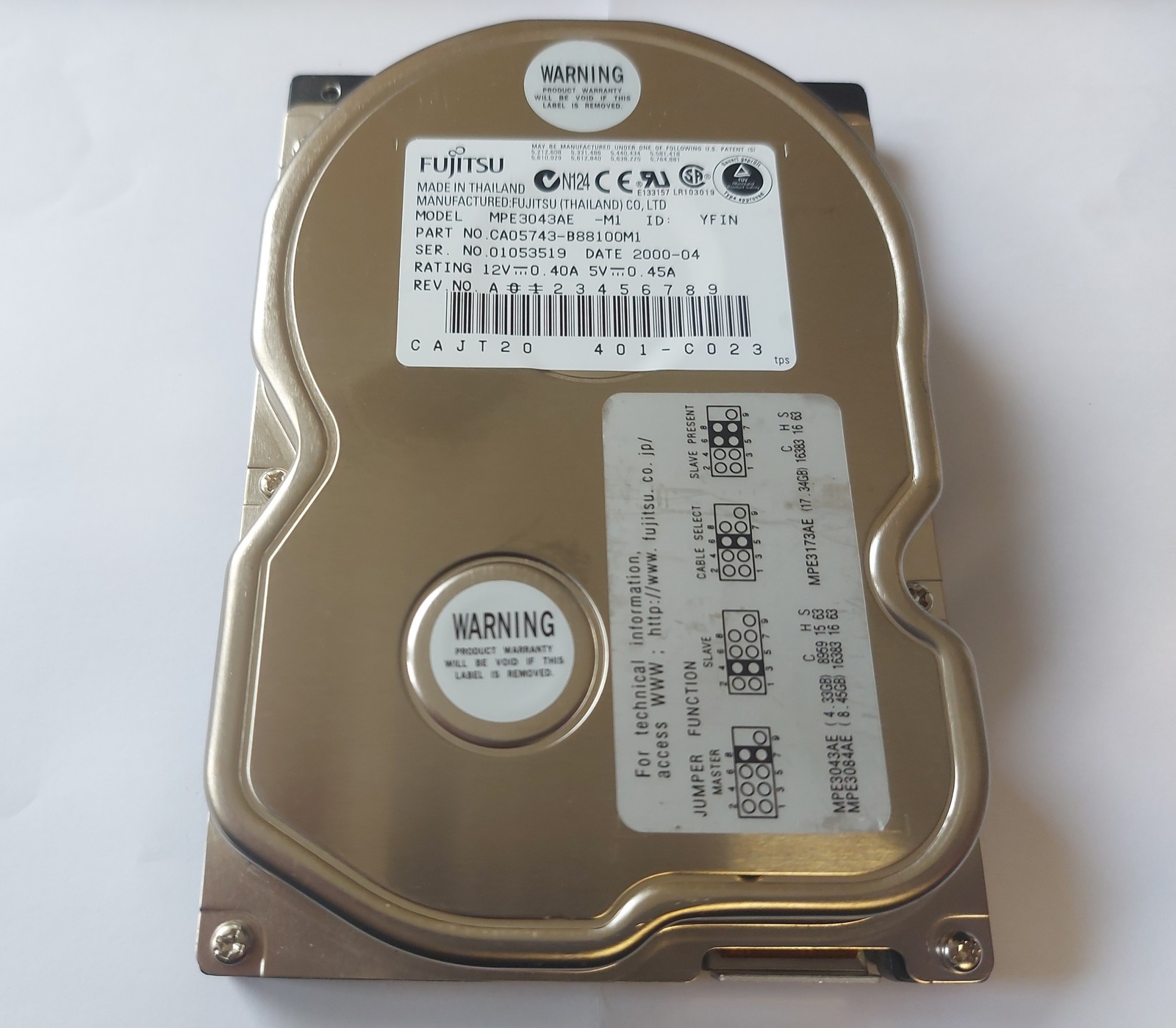 Fujitsu 4.3GB 5400RPM IDE 3.5"" HDD ( MPE3043AE CA05743-B88100M1 ) USED