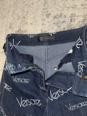 VERSACE JEANS デニムパンツ④ Versace Men's Blue Dark Wash Logo Print Denim Skinny Jeans Slim