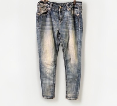 Miss Me Rhinestone Statement Jeans Easy Skinny Midrise Size 29 Women s