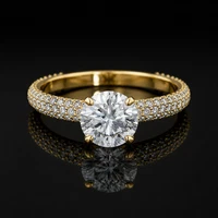 Round Moissanite Engagement Ring 925 Sterling Silver Pave Band Promise Ring