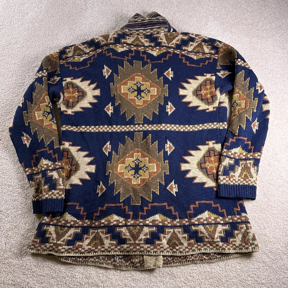 Cárdigan FAHERTY Southwestern cuello chal para mujer XL azul marino ocre palancas Foto 2 de 4