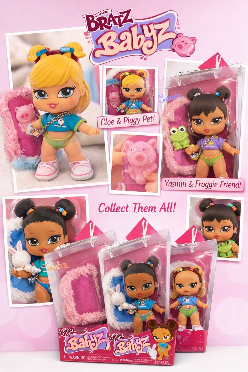 Bratz Babyz Dolls Cloe Yasmin Sasha Set with Pets & Accessories Original Boxed