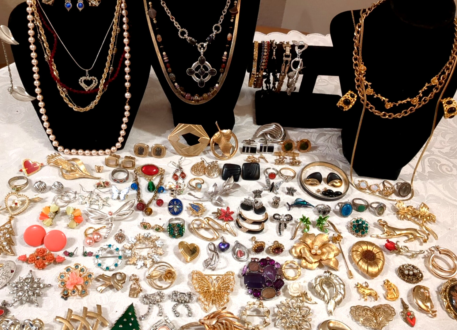 Vtg Now Rhinestone Jewelry Lot- Trifari, Coro, Monet, Avon, Sarah Coventry 120+