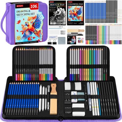 106 Pack Art Supplies Sketching Kit 3-Color Sketchbook Graphite Pencils