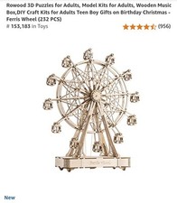 Wooden 3-D Puzzle Kit - Ferris Wheel Music Box By Rolife NEW IN BOX 278 Pieces