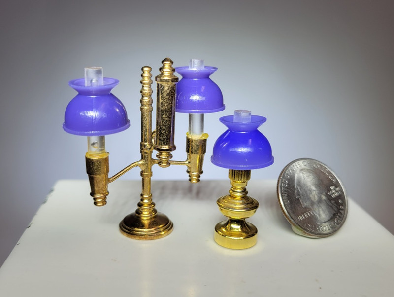 Vintage Dollhouse Miniature Lamps Metal Plastic Purple Lavender Non-Working 1:12