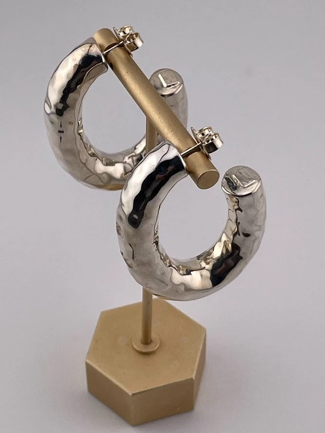 IPPOLITA 925 STERLING SILVER CLASSIC HAMMERED OVAL HOOP EARRINGS 2 1/8" MOD 691 - Image 2 of 4