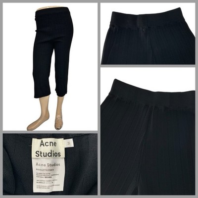 Acne Studios Cropped Pants M Black Cotton Stretch Wide Leg Portugal YGI Y1-471