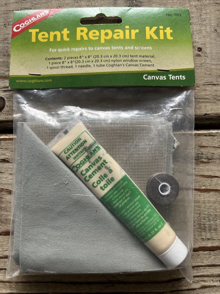 Coghlan's Canvas Tent Repair Kit #703 8 x 8 Screen, Thread, Canvas Cement  +