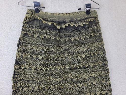 Pyramid Collection Tiered Skirt Women's XS Dark Green 3D Boho Textured Back Zip - Picture 4 of 15