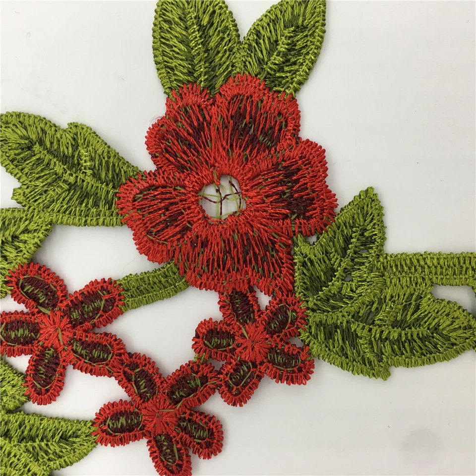 1 Pair Red Flower Embroidery Hollow Patches Collar Applique Clothing Sewing DIY - Image 3 of 4