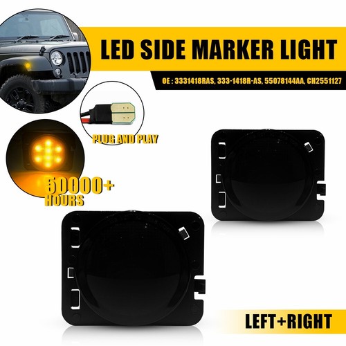2PCS Front Fender LED Side Marker Light Smoke Lens for Jeep 2007-18 Wrangler JK - Picture 16 of 18