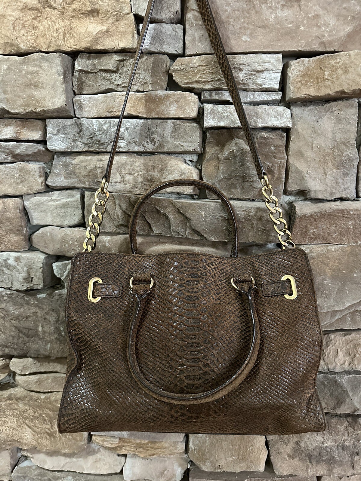 Michael Kors Hamilton Brown Python Snakeskin Leat… - image 7