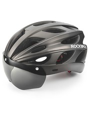 ROCKBROS Fahrradhelm Helm Mit Visier Integriert Schutzhelm Weiß/Titan 58-65cm