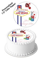 PERSONALISED Cake Topper Las Vegas Casino Gambling Edible Icing 7.5" Circle