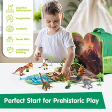 Dinosaur Toys for Kids 3-5 - Portable Dinosaur Backpack Play Set with Foldabl...