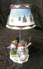 Kohl's 4 Snowmen Tealight Candle Holder. 10".Metal Shade with 3D Christmas Trees