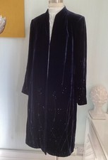 Midnight Blue Velvet Coat Size 14 Victoriana Bohemian Witchery Silk Mix