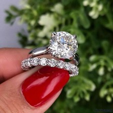 ROUND CUT WOMENS BRIDAL RING SET 5 CT 14K WHITE GOLD PLATED LAB CREATED DIAMOND