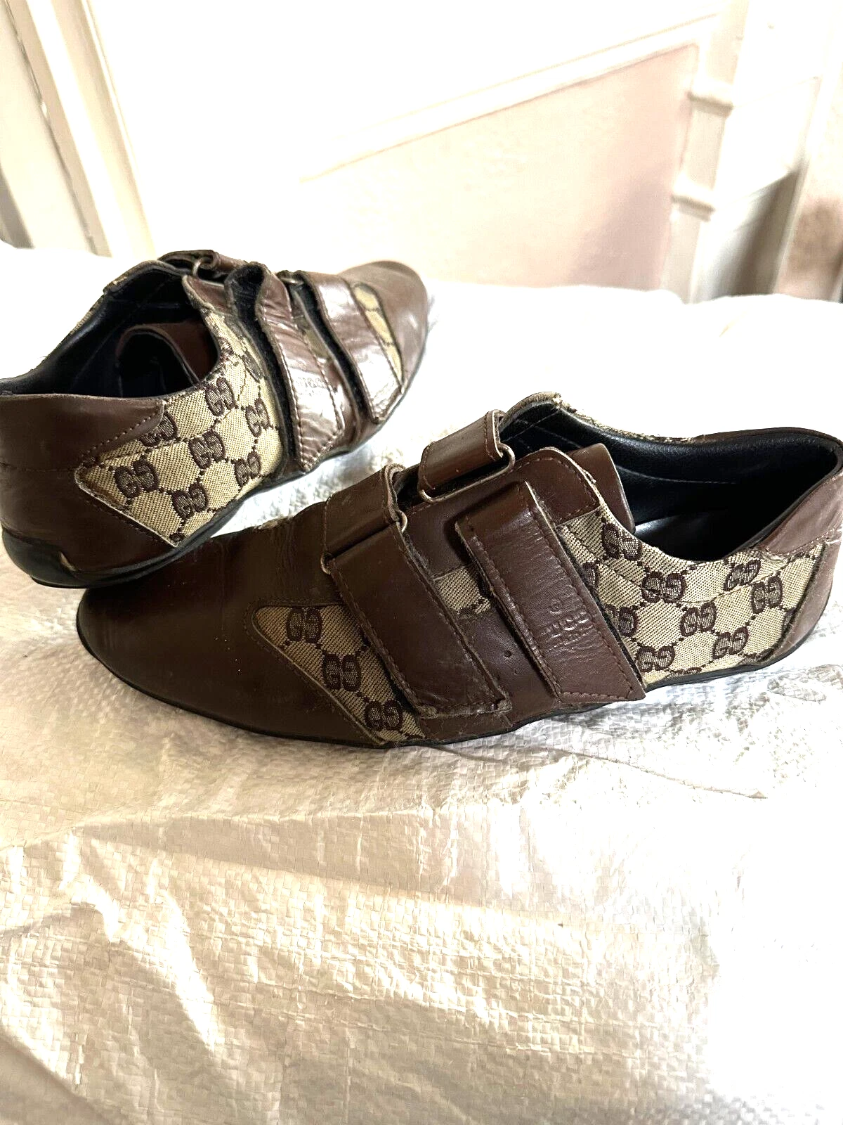 Chaussures homme GUCCI 7UK bretelles à jeun cuir marron vintage années 90