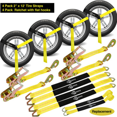 4 Pack Ratchet Tie Down Axle Straps with Snap Hook Car Trailer Car Hauler Straps