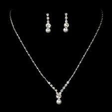 Bridal Wedding Jewelry Set Dainty Pearl Rhinestone Necklace