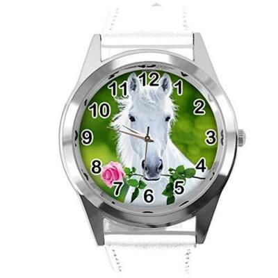  Runde Armbanduhr aus weim Leder für schöne Pferde-Fans E3