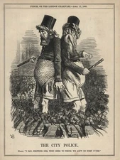 GOG & MAGOG CARTOON Vintage 1863 British Illustration - LONDON TRAFFIC PROBLEMS