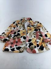 Alfred Dunner Women Jacket 14P Multicolor Floral Blazer 3/4 Sleeve Open Front