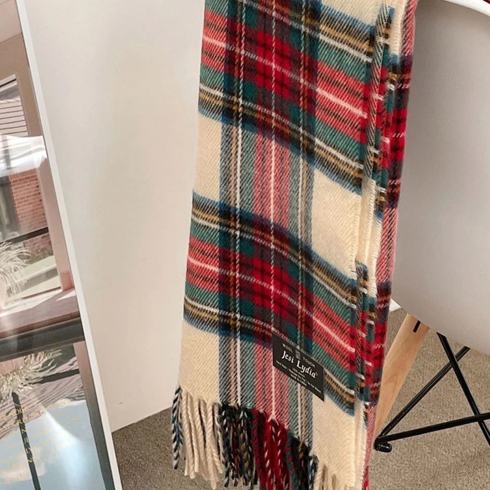 Rouge et Blanc Carreaux Écharpe Tartan Femmes Hiver Écharpes England Châle Drapé - Photo 2/3