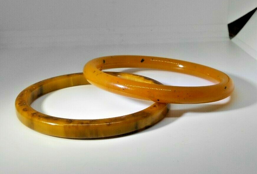 Vintage Bakelite Bangle Bracelets Two Stack Speck… - image 2