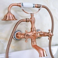 Antique Red Copper Wall Mounted Clawfoot Bath Tub Faucet w/ Handheld Shower