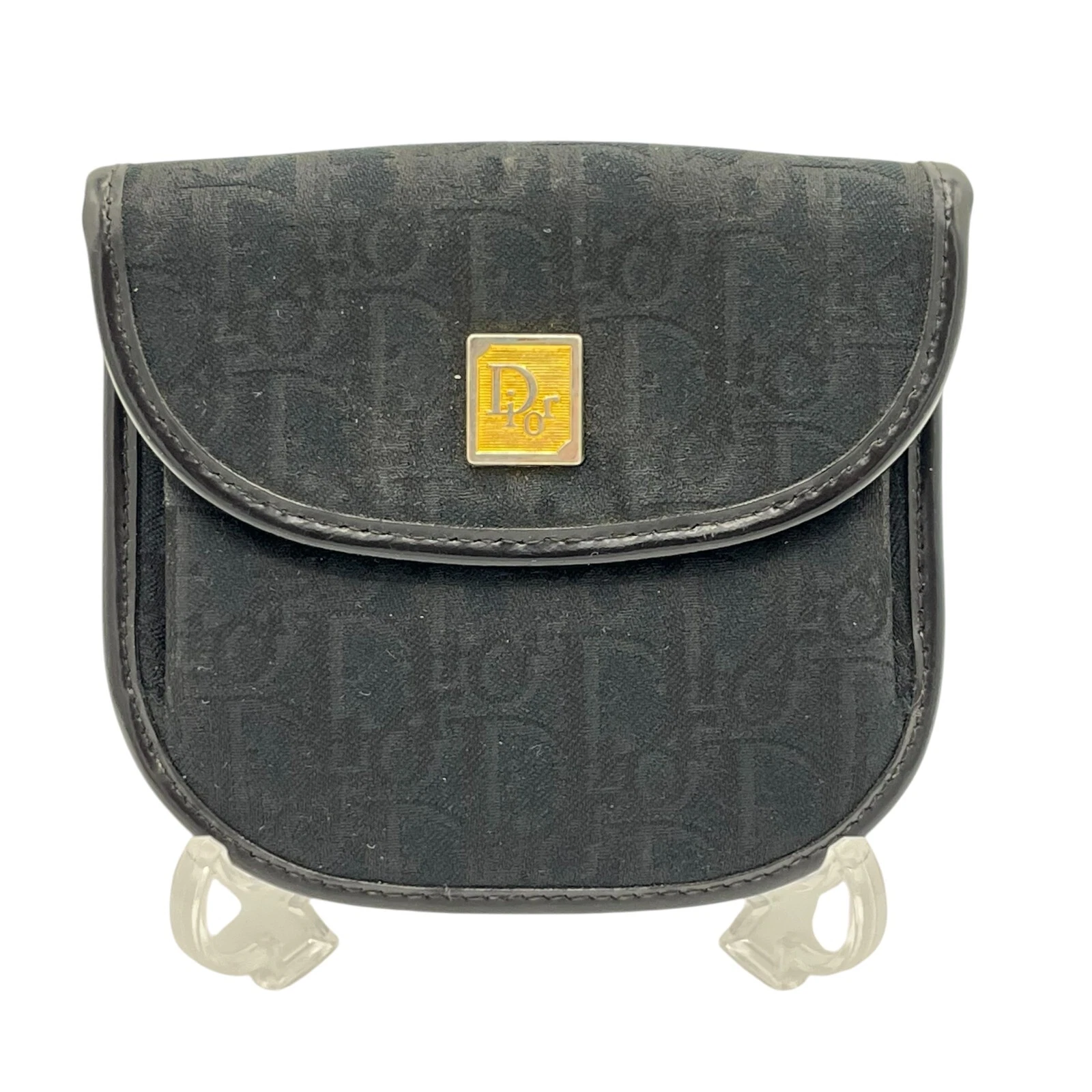 Porte monnaie Dior trotteur toile noire cuir portefeuille chrétien authentique du Japon