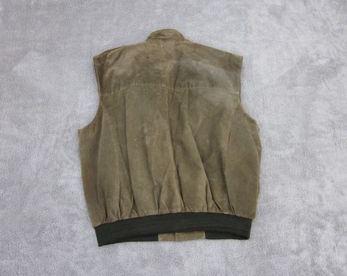 Vintage Camel Travel Line Gilet Waistcoat Mens L Brown Pig Split Suede Leather - Picture 2 of 11